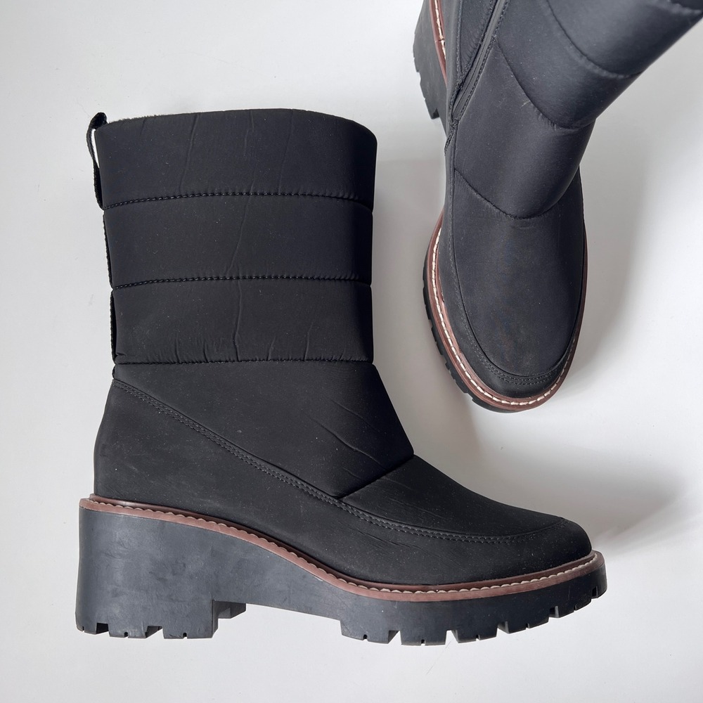 Blondo Waterproof Puffer Boots Size 9 Black Quilted Lug Sole Platform‎ Wedge Lug